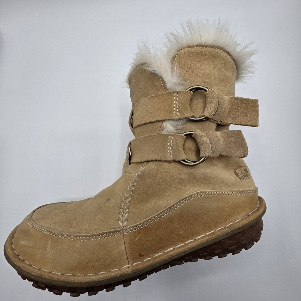 Sorel Women's 8 Boots Tootega Tan Suede Fur Lined Ankle Winter Thinsulate Snow